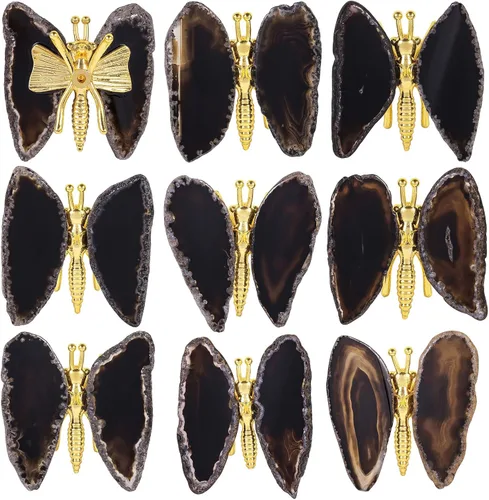 Vista 4 de Amogeeli Figura de mariposa de ágata de cristal, decoración del hogar, geoda curativa ágata de piedra de mariposa para fiesta de boda, color negro