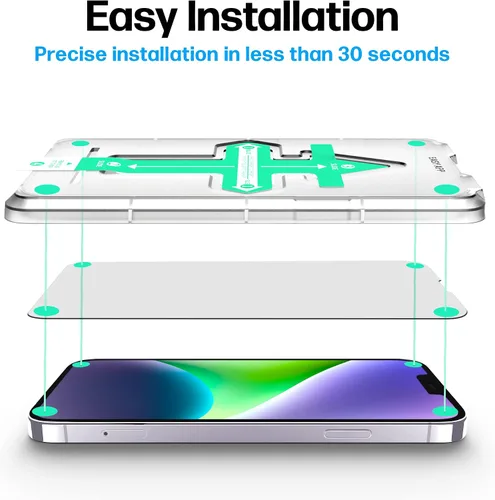 Vista 3 de Power Theory Protector de pantalla diseñado para iPhone 14 Plus, con protectores de lente y funda transparente compatible con Magsafe [dureza 9H]