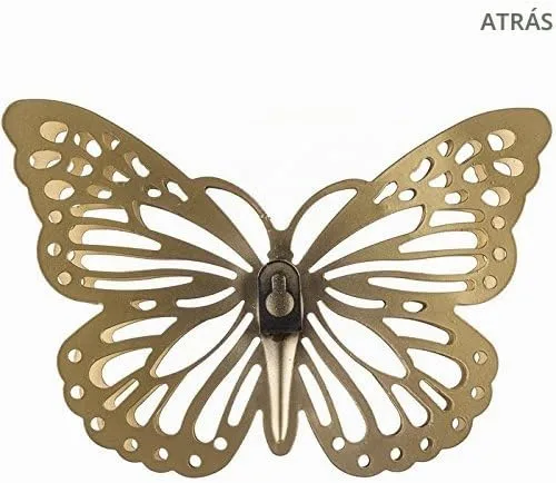 Vista 3 de Decoración de pared de mariposa de metal dorado