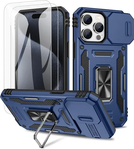 Vista 7 de Maxdara Funda para iPhone 14 Pro Max, con cubierta deslizante para cámara y soporte giratorio de 360° integrado y protector de pantalla de vidrio
