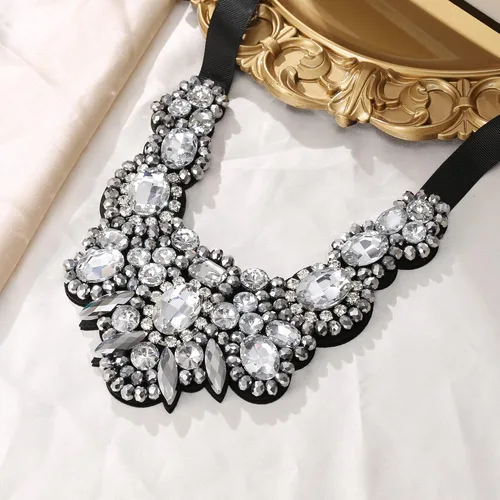 Vista 3 de Flyonce - Collar de diamantes de imitación con cuentas de cristal, collar tipo babero con cuentas gruesas, joyería para mujer