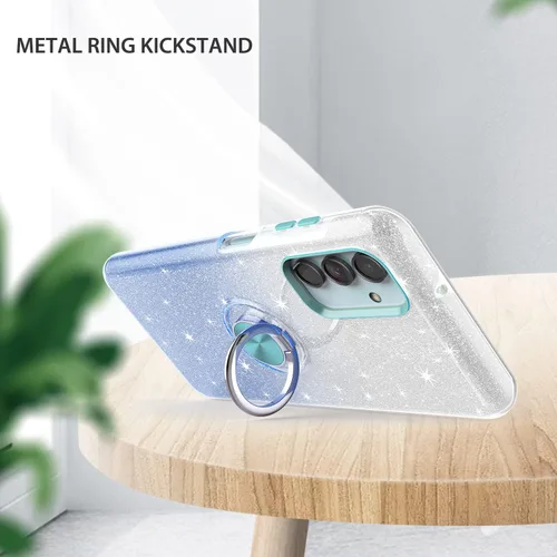 Vista 4 de TJS Funda compatible con Samsung Galaxy A13 5G, Galaxy A04S, con protector de pantalla de vidrio templado, anillo de metal, soporte magnético, tono