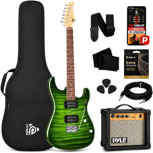 Vista 8 de Pyle Kit de guitarra eléctrica con amplificador, instrumento de tamaño completo con pastillas Humbucker, amplificador de guitarra eléctrica y Negro