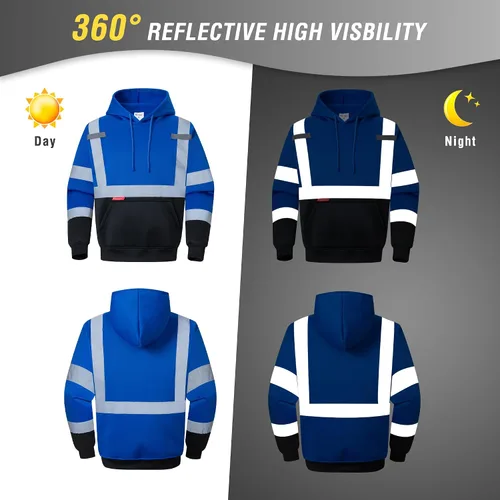 Vista 5 de ProtectX Hi Vis Sweatshirt for Men, Reflective Pullover Safety Hoodie Azul - Jersey