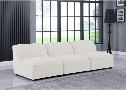 Vista 2 de Meridian Furniture 683Cream-S99 Colección Miramar Modern Sofá modular tapizado con textura de lino contemporáneo, crema, 99 pulgadas de ancho x 38