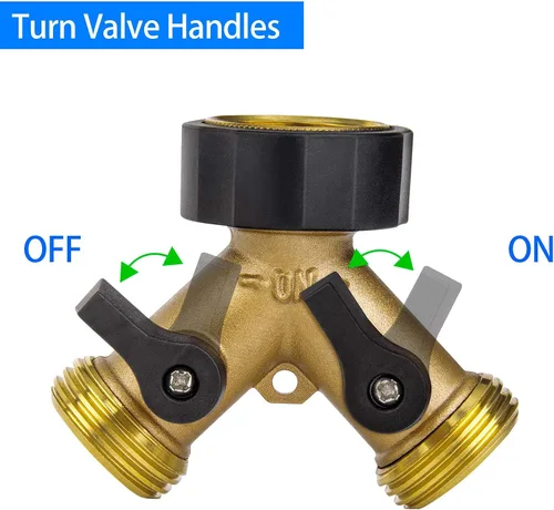 Vista 3 de Divisor de manguera resistente de 2 vías conector de válvula Y con 4 arandelas de goma y cinta de teflón de 65.6 ft - Adaptador de manguera
