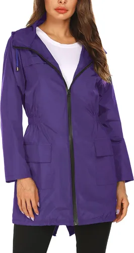 Vista 5 de Chubasqueros para mujer, impermeables, ligeros, plegables, para exteriores, con capucha