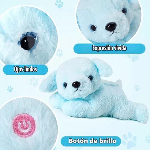 Vista 4 de Glow Guards - Cachorro de peluche azul, de 15 pulgadas, musical, suave, con luces ledes nocturnas, para Navidad, Día del Niño y cumpleaños.