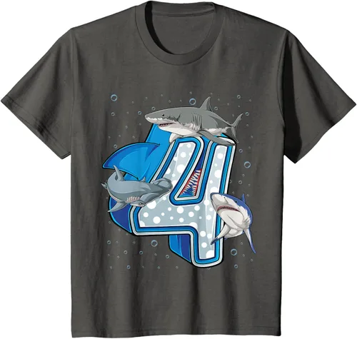 Vista 38 de Camiseta de 4.º cumpleaños para niños de 4 años con diseño de tiburón oceánico Negro
