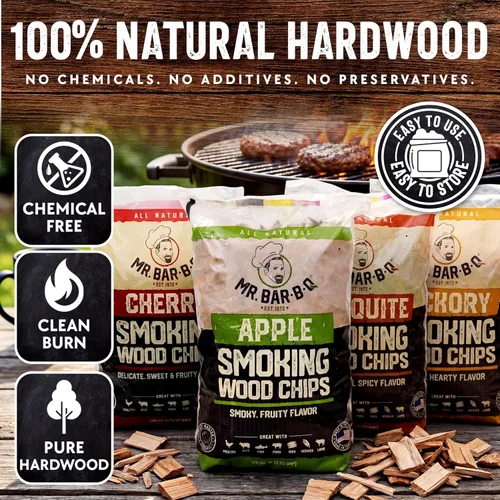 Vista 3 de Mr Bar-B-Q Chips de Madera de Cerezo para Ahumar, Virutas de Madera 100% Natural para Ahumadores, Funciona con Ahumador, Gas, Parrilla Eléctrica