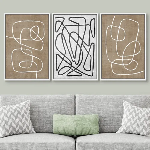 Vista 75 de SIGNWIN Lienzo enmarcado para pared, juego de arte neutro de bosque brumoso, ilustraciones en tono tierra, arte moderno, decorativo, bohemio