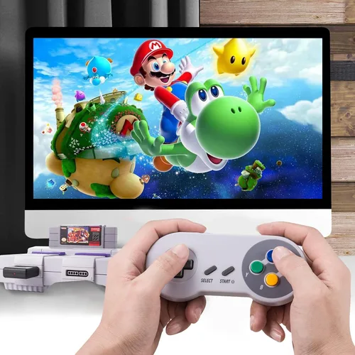 Vista 6 de MODESLAB - Paquete de 2 controles inalámbricos de 2.4 GHz compatibles con SNES retro conector de 7 pines recargable Plug & Play (versión USB no PC)