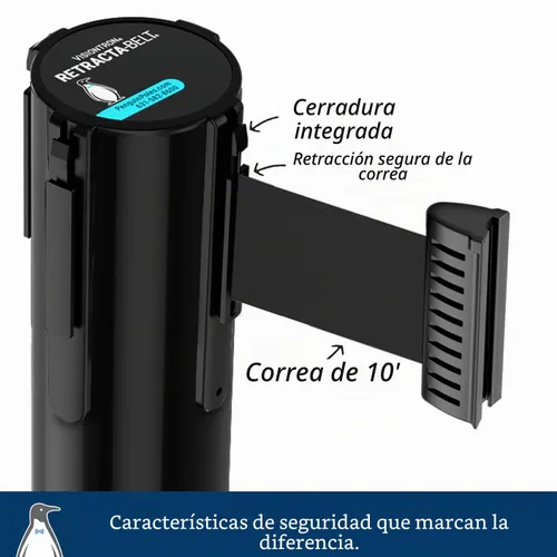 Vista 3 de Barrera retráctil para cinturón de grado comercial, 2 unidades Poste negro con cinturón negro (P)