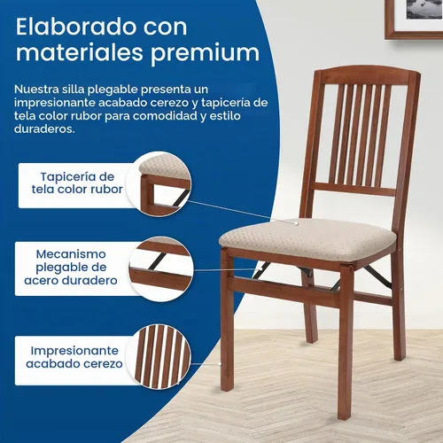 Vista 5 de Stakmore Simple Mission - Juego de 2 sillas de comedor plegables de madera Chery