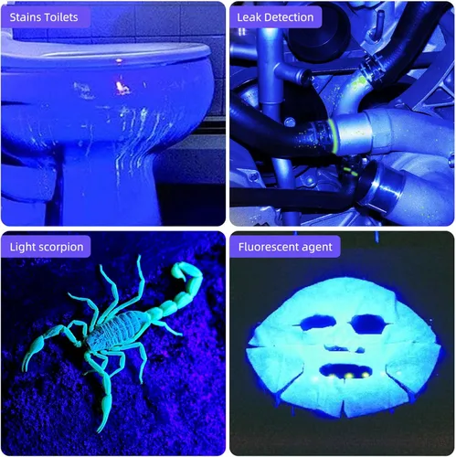 Vista 6 de DARKBEAM Linterna UV de 365 nm, Lámpara de Wood recargable por USB, portátil, luz negra, LED, luz ultravioleta, mini, detector para orina