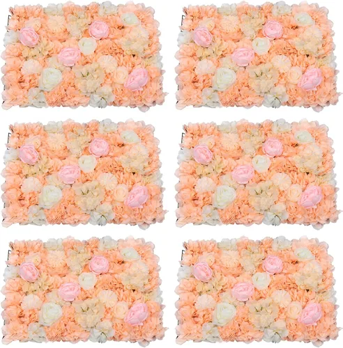 Vista 10 de TFCFL Paneles de pared de flores, 10 piezas de 16 x 24 pulgadas, telón de fondo artificial de rosa rosa, panel de pared floral rectangular