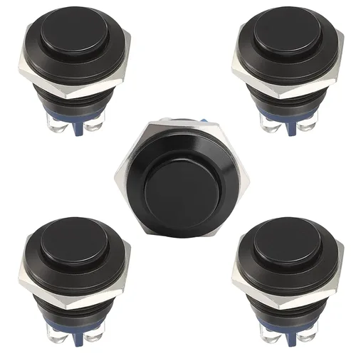 Vista 10 de STARELO 5pcs 0.472 in interruptor de botón momentáneo carcasa negra con pre-cableado, IP65 impermeable interruptor de botón, aleación de aluminio 1