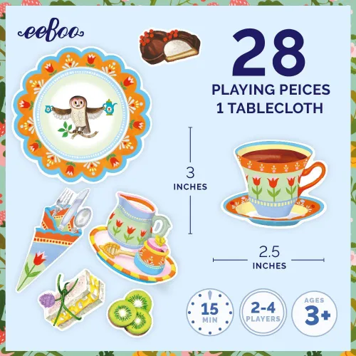 Vista 3 de eeBoo Kitten's Time for Tea Spinner Game, Story Building, 2-4 jugadores