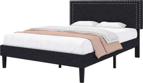Vista 7 de Marco de cama de plataforma tamaño completo con cabecera tapizada ajustable, base de colchón moderna, soporte fuerte de listones de madera,