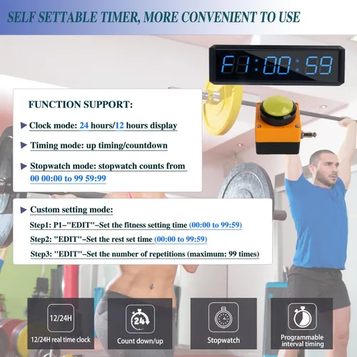Vista 3 de Temporizador de fitness con botón cronómetro, adecuado para la escuela/exámenes/ejercicio en casa/gimnasio/gimnasio SMAHEAT temporizador electrónico
