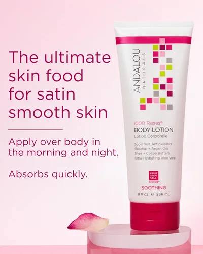 Vista 4 de Andalou Naturals 1000 Roses Loción corporal calmante - Mejora la humedad de la piel con manteca de karité y aloe vera - Loción hidratante