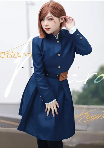Vista 3 de C-ZOFEK Uniforme Nobara de cosplay de talla estadounidense con cinturón, bolsa, abrigo, falda, trajes de anime