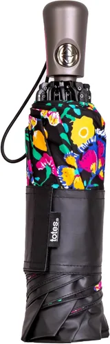 Vista 2 de Totes Reverse Close Folding Inbrella with Auto Open Close and Compact FLORAL ELÉCTRICO NEGRO