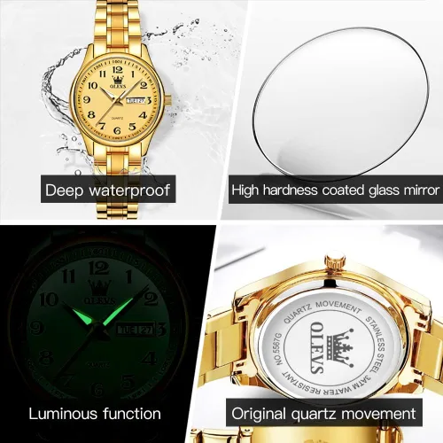 Vista 6 de OLEVS Reloj de plata para mujer, analógico, de cuarzo, diamante, elegante, de acero inoxidable, dos tonos, fecha, impermeable, luminoso