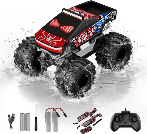 Vista 11 de Auto de control remoto anfibio, 1:18 impermeable Monster Truck Juguetes RC Cars, 2.4GHz RC Trucks 4WD todoterreno todo terreno, regalos