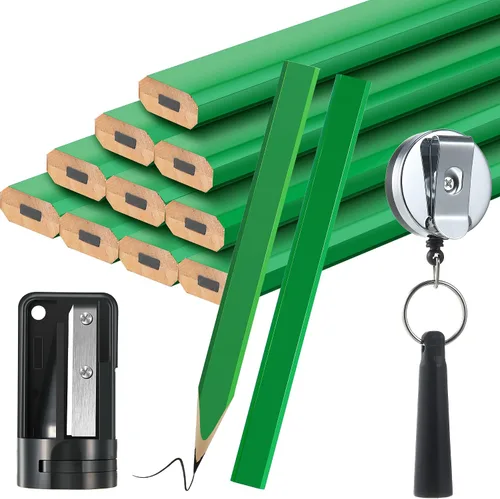 Vista 11 de Hohean 14 Lápices de Carpintero, 7 Pulgadas Octagonales Planos Duros Negros para Carpintería Construcción Lápices Resistentes con Sacapuntas
