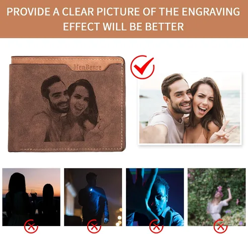 Vista 6 de Easycosy Cartera con fotos personalizada para hombres, regalo personalizado con imagen grabada y nombre para novio, marido, papá, padrinos de boda