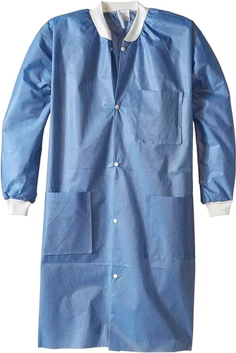 Vista 8 de Paquete de 10 abrigos de laboratorio desechables Abrigo de laboratorio duradero de 1.76 oz SMS hasta la rodilla, reutilizable, con puños