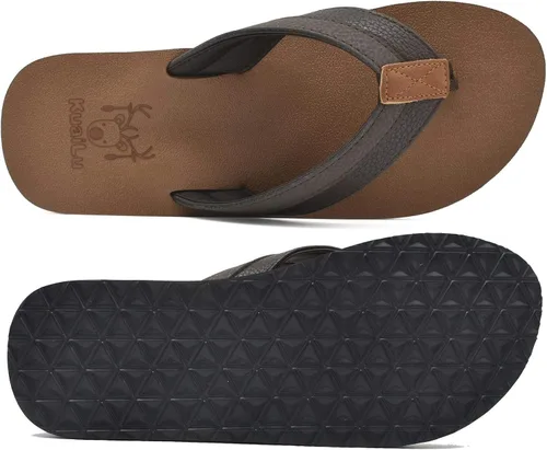 Vista 3 de KuaiLu - Sandalias de pata de gallo para hombre con soporte para el arco y plantilla de piel usada para tapetes de yoga