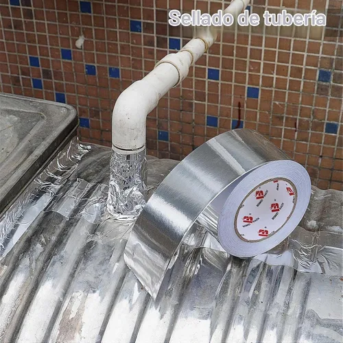 Vista 6 de BOMEI PACK Cinta de lámina de aluminio, cinta de conducto de metal resistente, cinta plateada de alta temperatura, perfecta para sellar y reparar