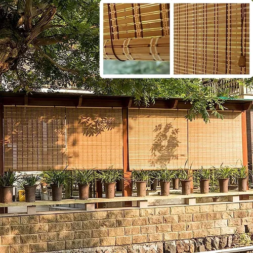 Vista 4 de Persianas de bambú natural, persianas romanas de bambú, persianas de bambú inalámbricas para ventanas, persianas enrollables de bambú retro