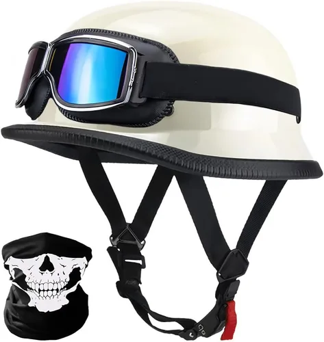 Vista 12 de Casco de motocicleta de estilo alemán, casco de media concha para adultos, hombres y mujeres, casco de motocicleta ligero retro aprobado por DOT