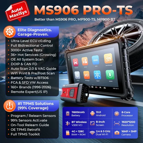 Vista 2 de Autel MaxiSYS MS906 PRO-TS Escáner, MS906 Pro TS 2026 Pro TS Up of MS906TS MS906 MAX MS906Pro MP900TS MP900BT, TPMS y código OE, herramienta