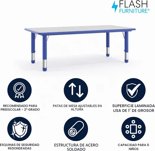 Vista 3 de Flash Furniture Mesa de actividades de plástico para niños, 47.25 x 23.6 Azul
