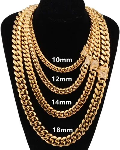 Vista 2 de Collar o pulsera de cadena de eslabones cubanos de oro de 18 quilates para hombres y mujeres de 0.315in, 0.394in, 0.472in, 0.551in, 0.709in, cadena