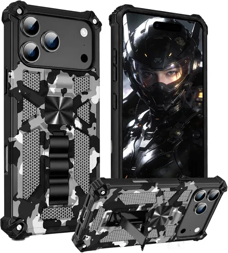 Vista 13 de CCSmall Funda de camuflaje para Apple iPhone 14 para hombres, protección resistente a prueba de golpes con función atril para iPhone 14 MC verde