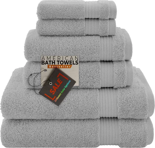 Vista 33 de American Bath Towels Juego de 6 toallas turcas de 100% algodón, ultra suaves, absorbentes, 2 toallas de baño, 2 toallas de mano, 2 toallas pequeñas