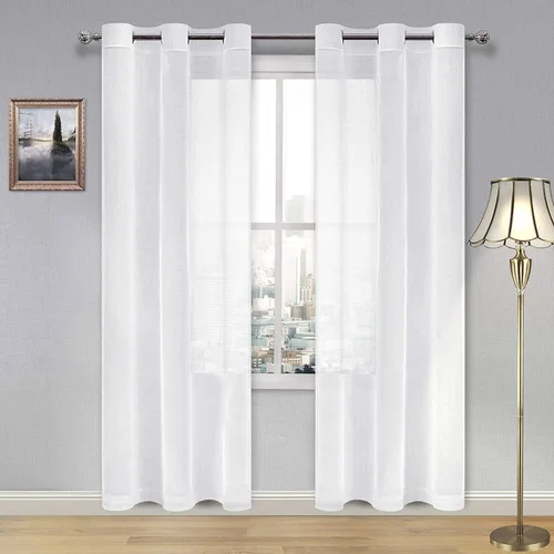 Vista 75 de DWCN Cortinas traslúcidas color verde frijol para sala de estar y dormitorio - Cortinas voile con aspecto de lino sintético con ojales en la parte