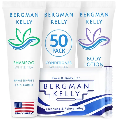 Vista 9 de Bergman Kelly - Paquete de artículos de tocador de hotel - Cascada tropical, 1 oz cada uno, 100 piezas - Juego de 4 piezas: 25 jabón en barra
