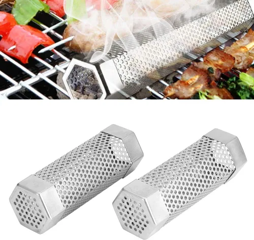 Vista 5 de Tubo de ahumador de pellets, 2 piezas de tubo de ahumador para parrilla de barbacoa, tubo de malla de pellets, caja de humo de 6 pulgadas, tubo