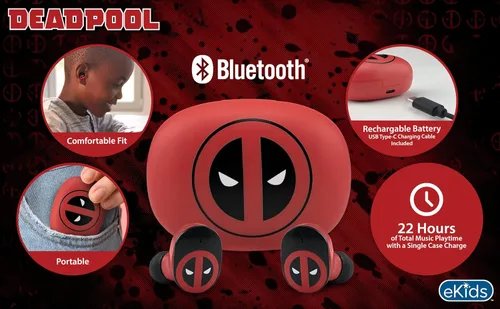 Vista 2 de Deadpool - Auriculares inalámbricos con micrófono, auriculares Bluetooth con estuche de carga