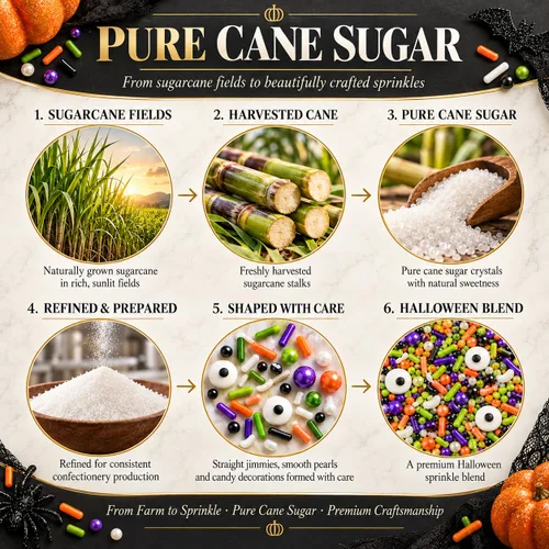 Vista 6 de Confect Mezcla de espolvorear de Halloween – Bolas de discoteca blancas, naranjas, moradas, negras y verdes, ojos de caramelo y jimmies – Gránulos