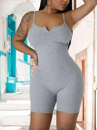 Vista 4 de acelyn Overol de entrenamiento para mujer, de una pieza, con pantalones cortos acanalados, para verano, yoga, sexy