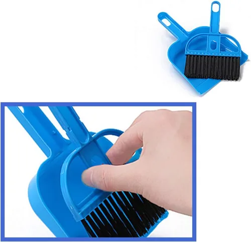 Vista 3 de Juego de cepillo de recogedor de 1 Uds. Juego de cepillos de plástico portátil (azul) utilizado para cepillo de herramientas, teclado, hogar