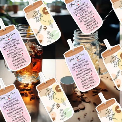 Vista 6 de Tarjetas de instrucciones de cuidado de tazas, inserto de instrucciones de cuidado de vasos para pequeñas empresas, tarjetas de cuidado de vasos