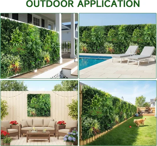 Vista 8 de Paneles de pared de plantas artificiales, paneles de boj verde de 40 x 40 pulgadas con protección UV, valla de privacidad de hiedra de hierba